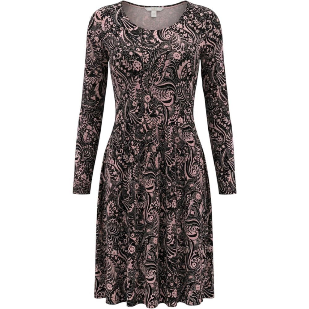 Boden Pink Black Paisley Floral Jersey Long Sleeve Dress‎ US 10R J0493